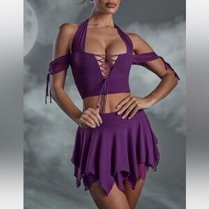 Oh Polly Lace Up Halter Neck Crop Top and Skirt